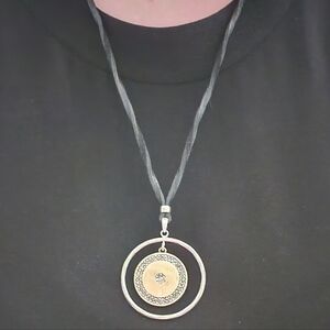 Lucky Brand Silver And Gold Faux Leather Strap Pendant Necklace